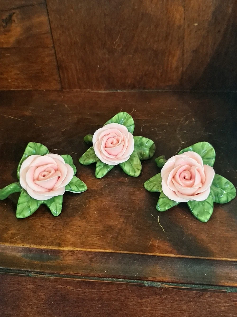 Porcelain Pink Rose Trio Decorative Figurine Vintage